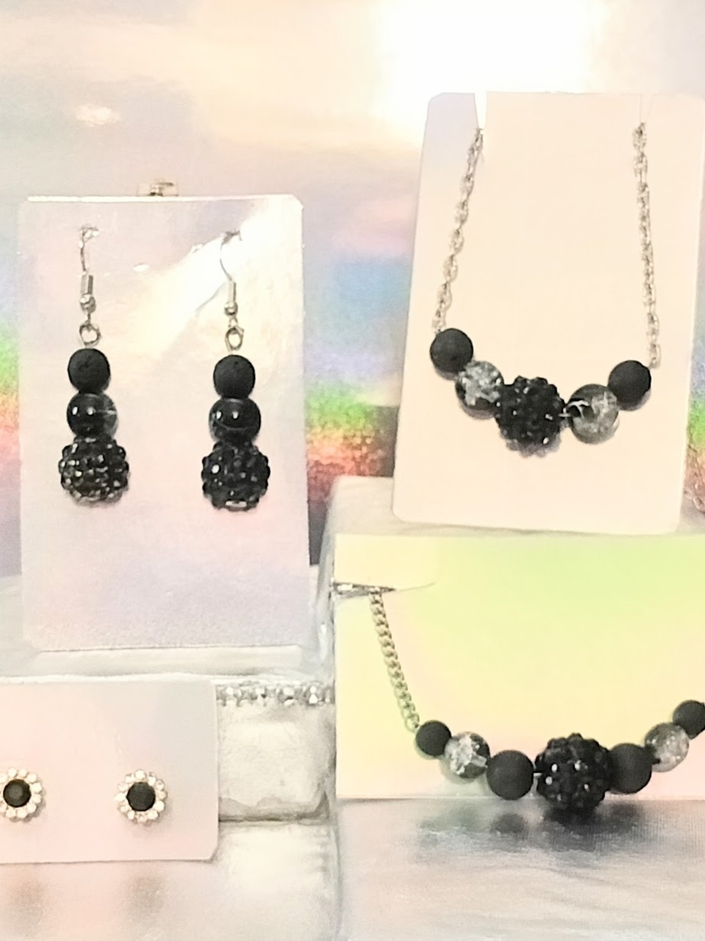 Black Beaded Necklace and Earring Set - Women's Jewelry